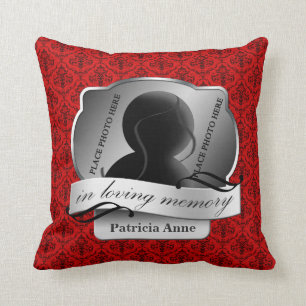 Red Damask "In Loving Memory" In Memoriam Cushion