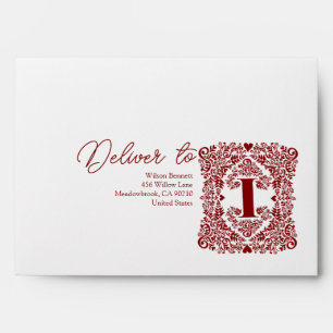 Red Damask Initial I Modern Envelope