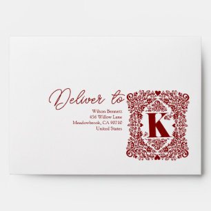 Red Damask Initial K Modern Envelope