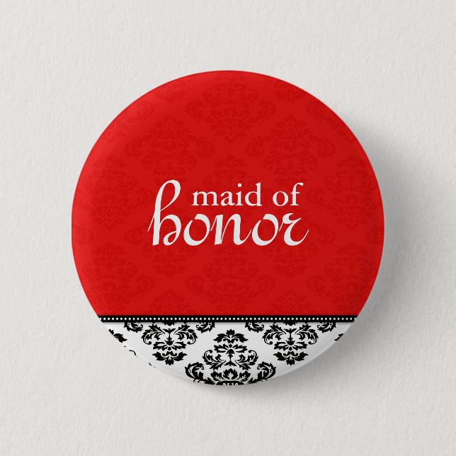 Red Damask Maid of Honour Button (Front)