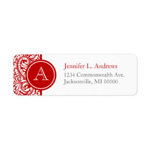 Red Damask Monogram Return Address Labels