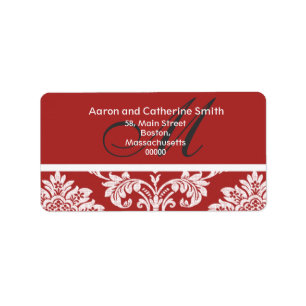 Red Damask Monogram Wedding Address Labels
