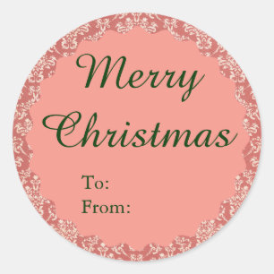 Red Damask Pattern Classic Round Sticker