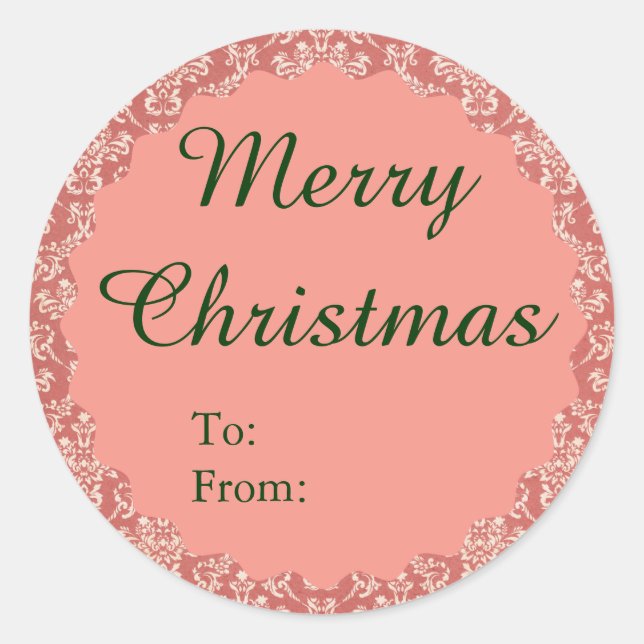 Red Damask Pattern Classic Round Sticker (Front)