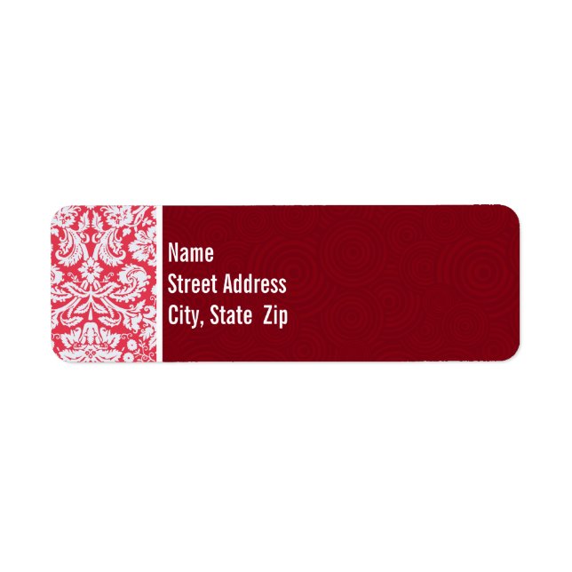 Red Damask Pattern; Cute Return Address Label (Front)