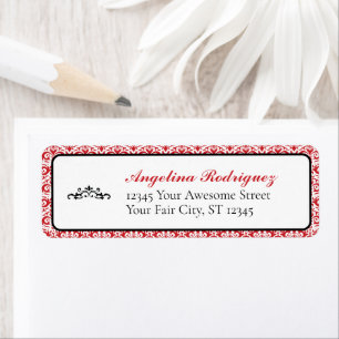 Red Damask Pattern Graduation Return Address Label