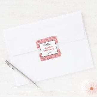 Red Damask Pattern Graduation Square Sticker