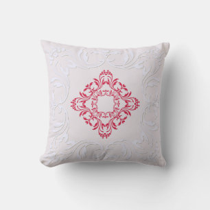 Red damask pattern Mint cream background Cushion