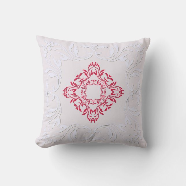 Red damask pattern | Mint cream background Cushion (Front)