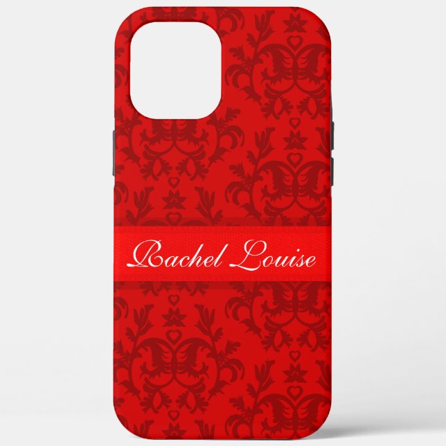 Red damask pattern personalised iphone case (Back)
