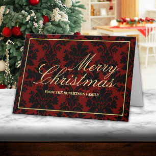 Red Damask Personalised Christmas Card