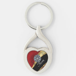 Red damask personalised mum key ring