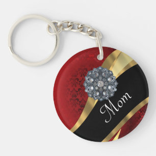 Red damask personalised mum key ring