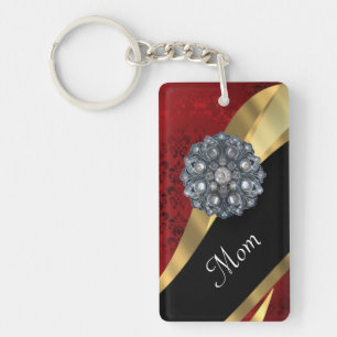 Red damask personalised mum key ring