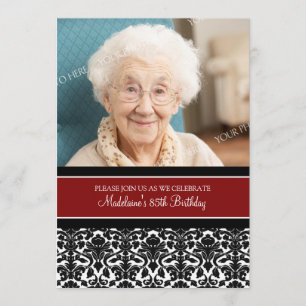 Red Damask Photo 85th Birthday Party Invitations