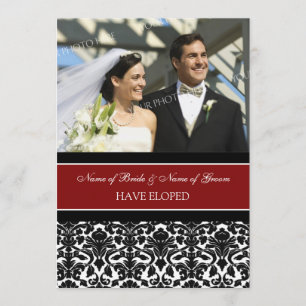 Red Damask Photo Elopement Announcement Cards