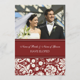 Red Damask Photo Elopement Announcement Cards