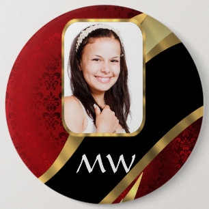 Red damask photo template 6 cm round badge