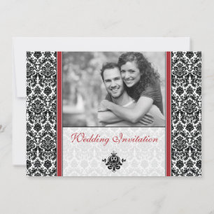 Red Damask Photo Wedding Invitation