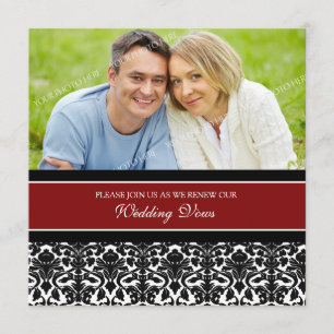 Red Damask Photo Wedding Vow Renewal Invitations