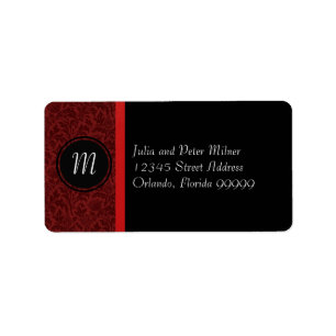 Red Damask & Red Bow Monogram - Address Label