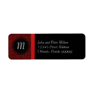 Red Damask & Red Bow Monogram - Address Label Return Address Label