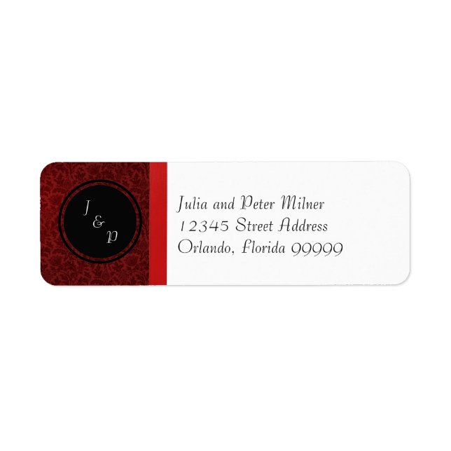 Red Damask & Red Bow - Return Address Label (Front)