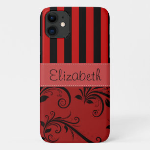 Red Damask, Red Stripes, Striped, Your Name iPhone 11 Case
