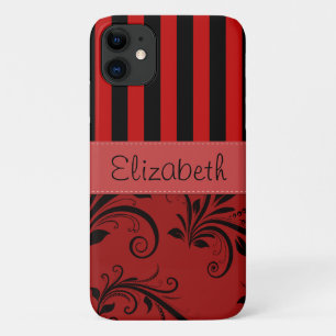 Red Damask, Red Stripes, Striped, Your Name iPhone 11 Case