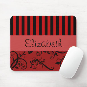 Red Damask, Red Stripes, Striped, Your Name Mouse Pad