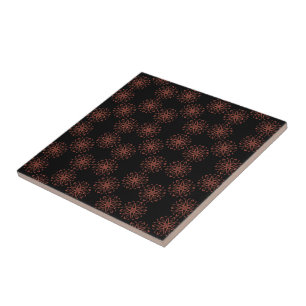 Red Damask Ribbon Reflective Symmetry Pattern Ceramic Tile