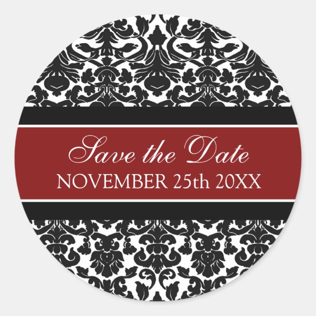 Red Damask Save the Date Envelope Seal (Front)