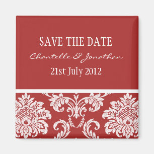 Red Damask Save The Date Magnet