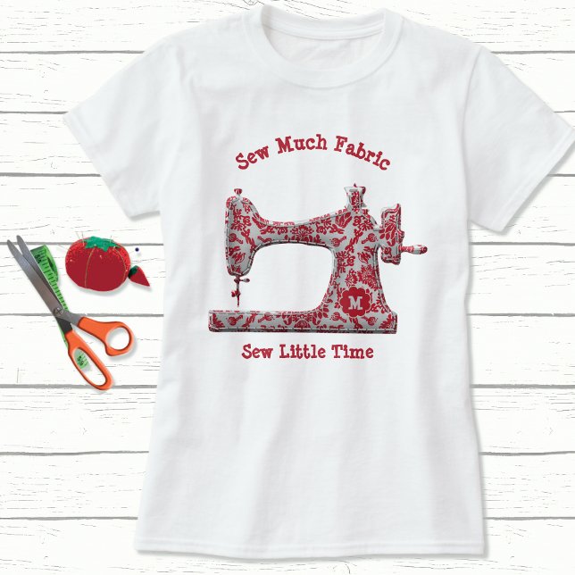 Red Damask Sewing Machine Monogram T-Shirt (Creator Uploaded)