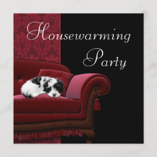 Red Damask Sofa Housewarming Party Invitation