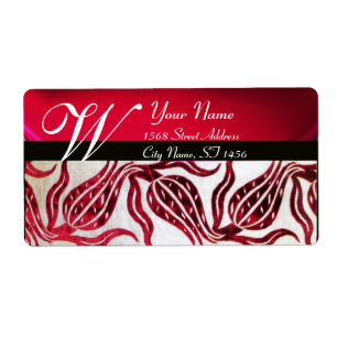 RED DAMASK VELVET TULIPS MONOGRAM Burgundy White