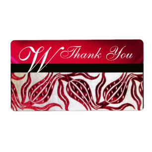 RED DAMASK VELVET TULIPS MONOGRAM Burgundy White