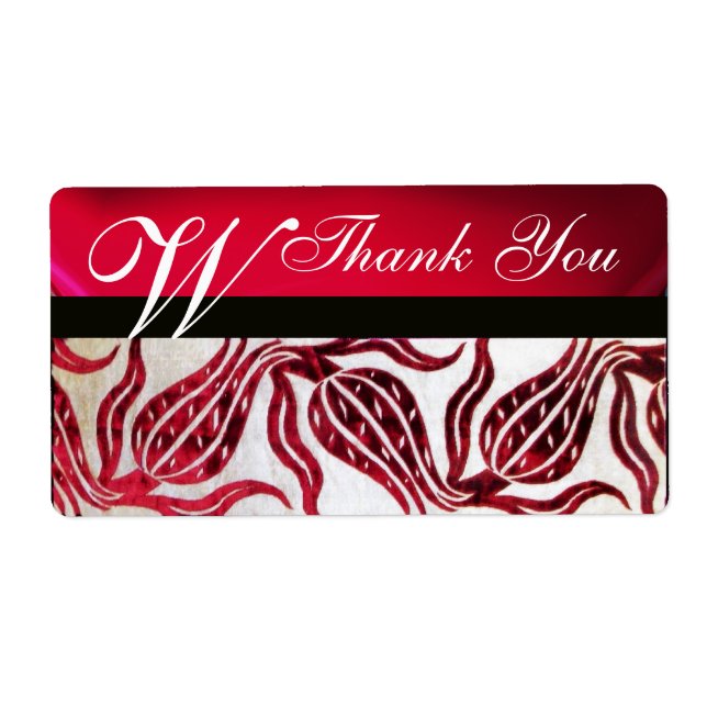 RED DAMASK VELVET TULIPS MONOGRAM Burgundy White (Front)