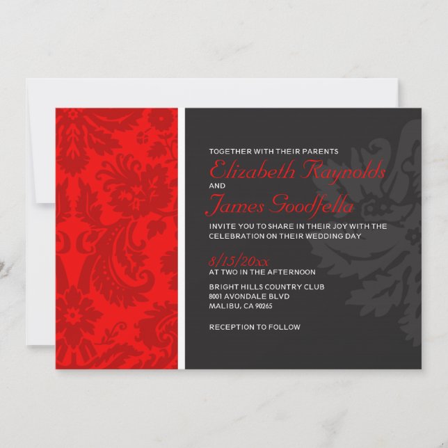Red Damask Wedding Invitations (Front)