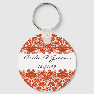 Red Damask Wedding Key Ring
