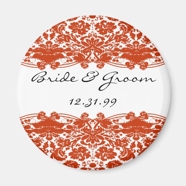 Red Damask Wedding Magnet (Front)