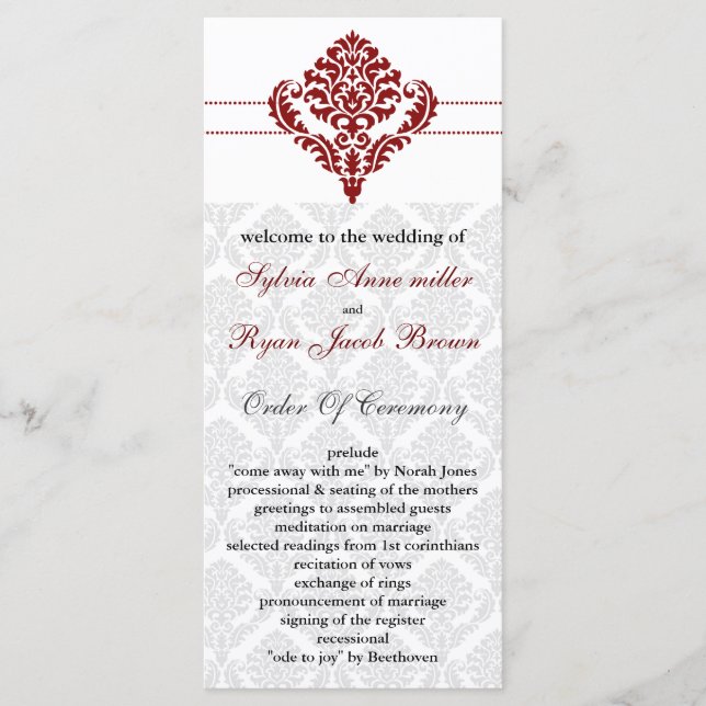 red damask Wedding program (Front)