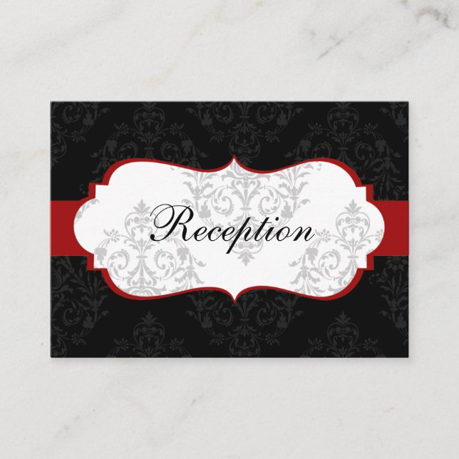red  damask wedding Reception Cards (Front)