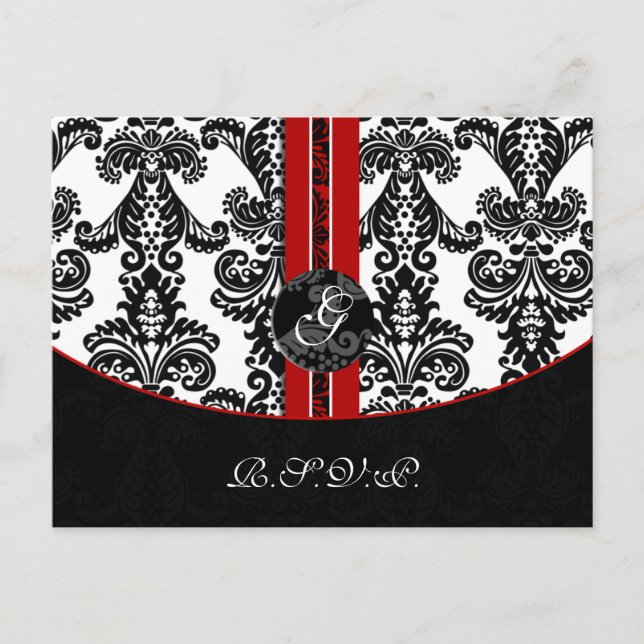 red damask  Wedding rsvp card (Front)