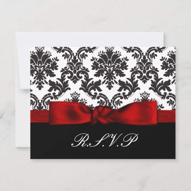 red damask wedding rsvp cards (Front)