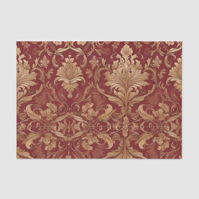 Red Damask with Gold Pattern Decoupage Tissue Paper (Front)