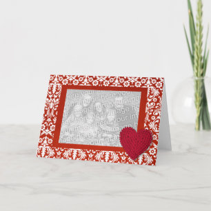 Red Damask with Heart Photo Frame Card