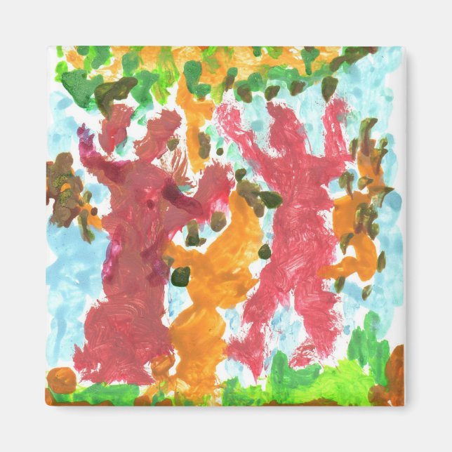 Red dancing figures magnet (Front)