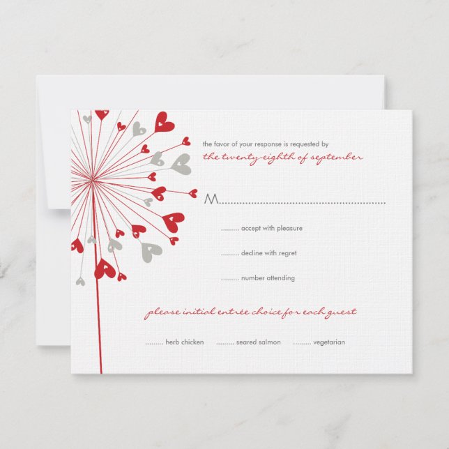 Red Dandelions Love Summer Wedding RSVP Card (Front)
