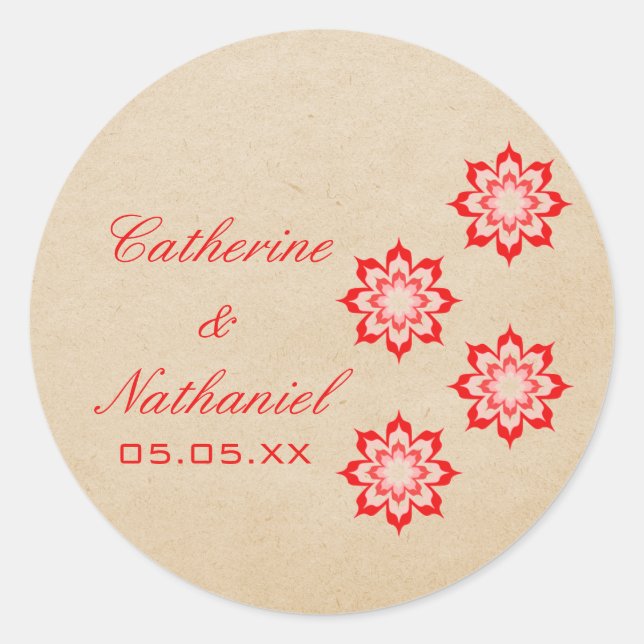 Red Daring Floral Blooms Wedding Stickers (Front)